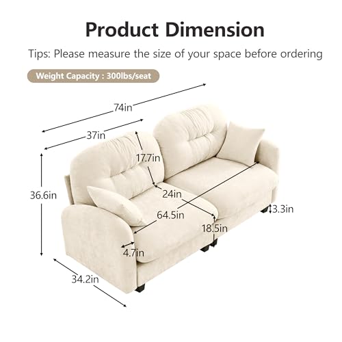 Modular Loveseat Sofa Mini Couch with Premium Chenille Fabric and Tufted Pleated Backrest Flexible Small Couch for Bedroom and Living Room Ergonomic 2-Seater Sofa for Adults and Compact Spaces (Beige) | Sturdy & Durable - color: Beige