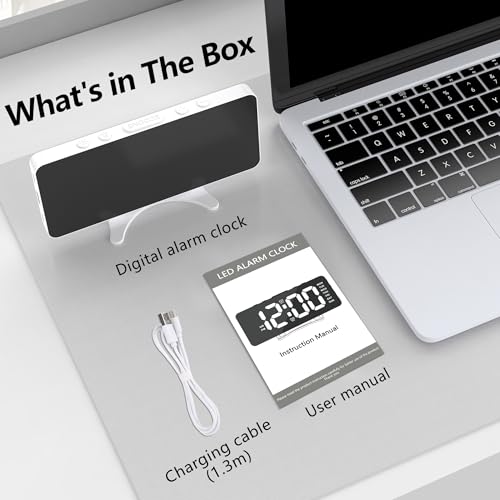 Digital Alarm Clock for Bedroom, Mirror LED Display Bedside Clock with Adjustable Brightness, Dual Alarm & Snooze for Heavy Sleepers, USB Powered Desk Clock for Nightstand, Home & Dorm