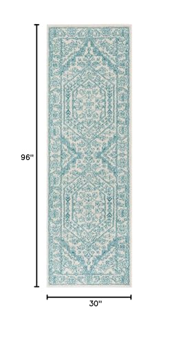 SAFAVIEH Adirondack Collection Runner Rug - 2'6" x 8', Ivory & Teal, Oriental Medallion Design, Non-Shedding & Easy to Clean, Ideal for Ideal for Hallway, Foyer, Kitchen, Entryway, Bedroom (ADR108G) - color: Ivory/Teal, size: 2'6" x 8' (Runner)