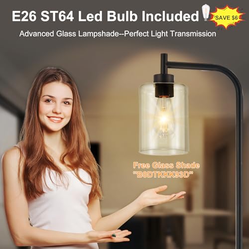 DLLT Floor Lamp Tall for Room: Black Standing Lamp with Clear Glass Lampshade for Living Room - Modern Bright Lamp for Bedroom - Industrial Corner Floor Lamps for Office 8W Led Bulb Included - color: Black-BF