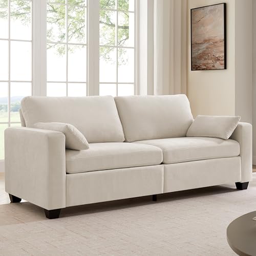Modern Loveseat Sofa Chenille Fabric Couches (Beige) | Spring Cushions, Removable Cover, Solid Wood Frame, Wide Armrest, for Living Room, Small Space - color: Beige