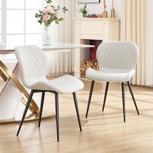 Dining Chairs Set of 3, Comfy Modern Dining Chairs with Thick Cushions, Upholstered Fabric Kitchen Side Chairs with Adjustable Metal Legs for Dining Room (Beige) - color: Beige, size: Set of 3