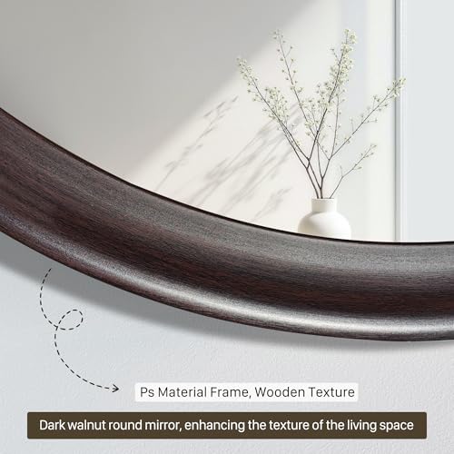 CULER Round Wall Mirrors 24 Inch with Wood Grain Pattern for Bathroom | Decorative Rustic Transitional Farmhouse Mirror for Wall,Bedroom Living Room or Entryway(Dark Brown) - color: Dark Walnut B, size: 24"L x 24"W
