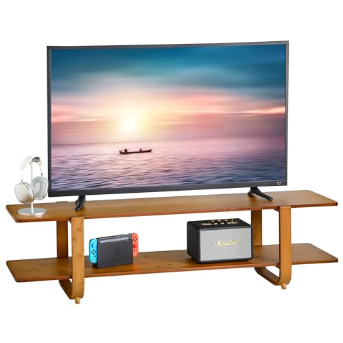 Bamboo TV Stand for TVs up to 65", Media TV Console Table with Storage, Accent Entertainment Center with Shelf, Modern TV Stand for Living Room, Bedroom, 55"(L), Walnut - color: Walnut