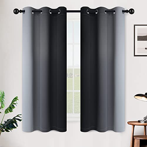 SimpleHome Ombre Black to Grey White Curtains for Living Room 42Wx63L | Room Darkening Curtains for Bedroom,Gradient Light Blocking Curtain,Thermal Insulated Grommet Window Drapes,2 Panels,63 Inch - color: Black, size: 42"W x 63"L (Pack of 2)
