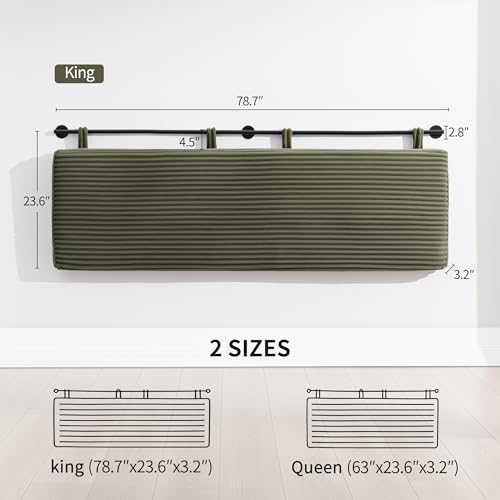 King Headboard Only, Wall Mounted Hanging Upholstered Bed Head Board | Modern Vertical Channel Design of Fine Flannel, Elegant Green Fluted Headboard for Bedroom (Green, King Size) - color: Flannel/Green, size: King