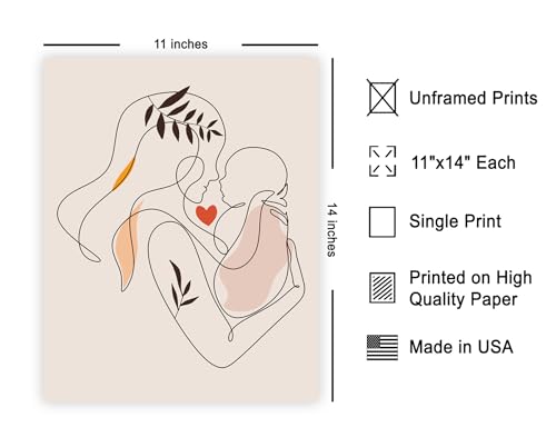 Poster Master Mother and Baby Poster - Family Print - Mother's Day Art - Line Drawing - Love Design - Chic Boho Style - Abstract Aesthetic - Living Room or Bedroom - 11x14 UNFRAMED Wall Decor - color: 스타일-01, size: 11"L x 14"W