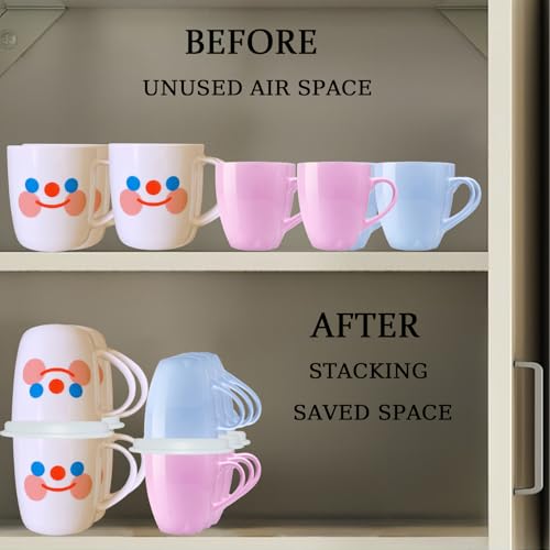 Coffee Mug Organizers and Storage (6Pack), Adjustable Mug Organizer for Kitchen Cabinet Shelf, Cup Stacker Holder for Tea Cup, Coffee Mug, Glassware, Save Space for Cupboard (Whit) - color: White