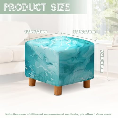 Teal Marble Print Ottoman Cover Square, Storage Ottoman Slipcovers Stretch Footrest Foot Stool Covers Protector with Elastic Band, for Pets - color: Teal Marble