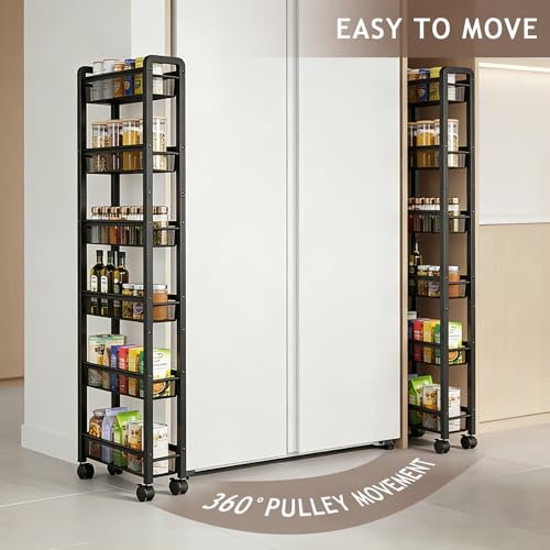 6 Tier Slim Rolling Storage Cart, Kitchen Organizer for Narrow Spaces