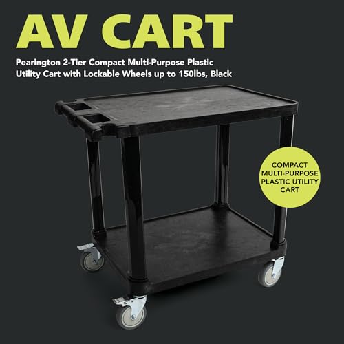Pearington 2-Tier Compact Multi-Purpose Plastic Utility Cart with Lockable Wheels up to 150lbs, Black - size: 2 Shelves