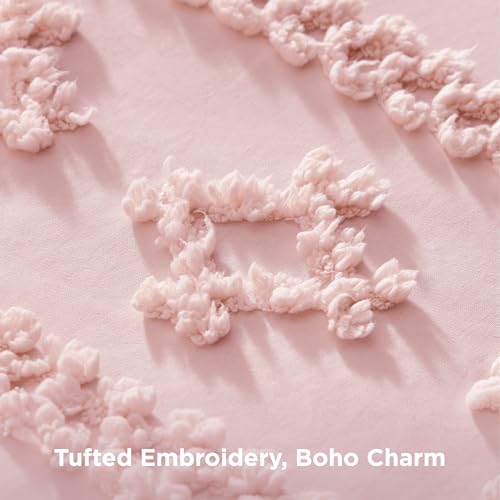 Bedsure Tufted Boho Comforter Set Twin Size - Pink Boho Bed Set, GentleSoft™ 2 Pieces Farmhouse-Style Embroidery Bedding, Gifts for Woman, Soft Jacquard Twin Comforter for All Seasons - color: 24 - Pink - Elegant, size: Twin/Twin XL