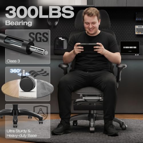 X100 Ergonomic Mesh Office Chair with Footrest, Big and Tall Home Desk Chair with 5D Flip-Up Arms, Adjustable 3D Lumbar Support, Gaming & Executive Computer Chair (Night Reaper) - color: Night Reaper