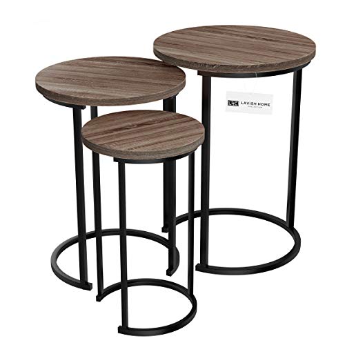 Lavish Home Round Nesting Tables Set of 3, Woodgrain-Look Top, Gray-Brown | 24.5”H / 22.25”H / 20”H Modern Side Tables, Space Saving Accent Table Set, for Living Room, Bedroom, Dorm or Home Office - color: Gray-brown