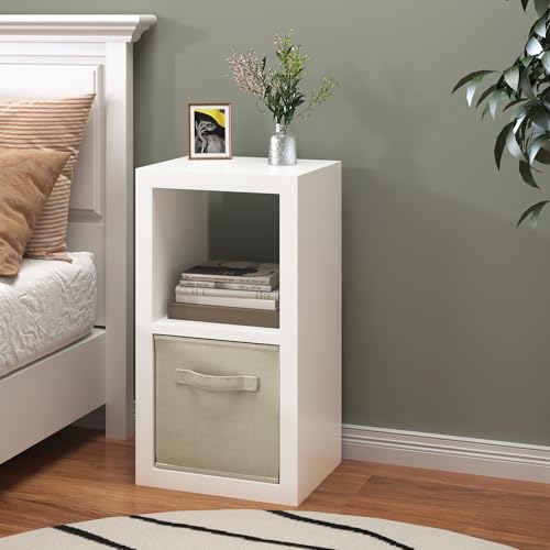 Bookshelf with Storage Bin, 2-Cube Storage Organizer, Modern Wood Open Bookcase, Multifunctional Display Shelf for Living Room, Bedroom, Home Office, White - color: White, size: 2 cube
