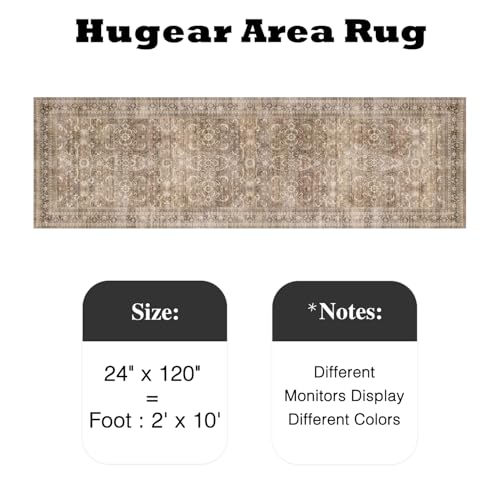 2x10 Brown Vintage Distressed Washable Runner Rug for Hallway | Low Pile, Non Slip, Retro Style, Soft Distressed Long Hallway Runner for Kitchen, Entryway, Laundry, Bedroom, Home Decor - color: Retro | Brown, size: 2' x 10' (Runner)