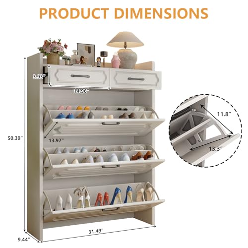 Lakifun Shoe Cabinet for Entryway, Narrow Shoe Storage Cabinets with 3 Flip Drawers and 2 Top Drawer, Modern Shoes Rack Organizer Cabinetes for Hallway, Entryway, Living Room, Light White - color: Light White