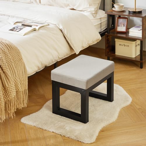 IBUYKE 16 Inch Small Foot Stool Ottoman, Rectangle Linen Foot Rest with Padded Seat and Metal Legs, Modern Ottoman Foot Rest for Living Room Bedroom Entryway Couch, Grey WBD001G - color: Grey