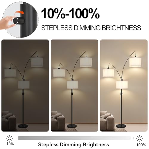 AHDWDW Dimmable Arc Floor Lamp-3 Lights Floor Lamps for Living Room,Modern Tall Standing Lamp with Beige Drum Shades&Heavy Base,Mid Century Tree Floor Lamp for Bedroom Corner Office,Bulbs Included - size: A