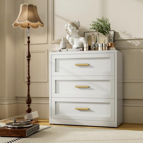 Metal 3-Drawer Dresser for Bedroom, Closet Chest with 3 Drawers, Farmhouse Dressers & Chests of Drawers, 31.5" Wide White Metal Dressers Organizer for Bedroom, Living Room, Hallway - color: White, size: 3 Metal Drawers