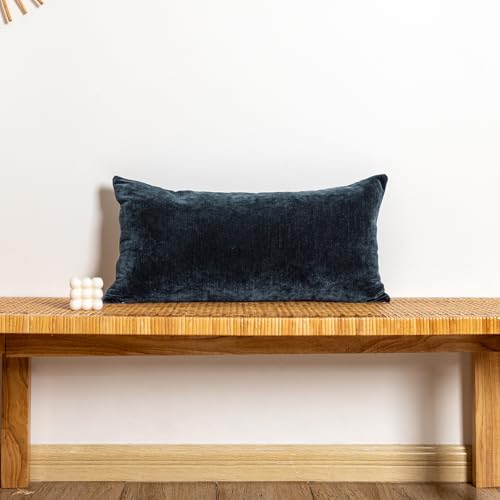 JoraLion Chenille Lumbar Pillow Covers 12X24 inch Dark Blue | Solid Dyed Decorative Throw Pillow Covers, Plain Farmhouse Soft Chenille Cushion Case for Couch Sofa Bed Room, Pack of 1 - color: Dark Blue, size: 24" x 12" (Pack of 1)