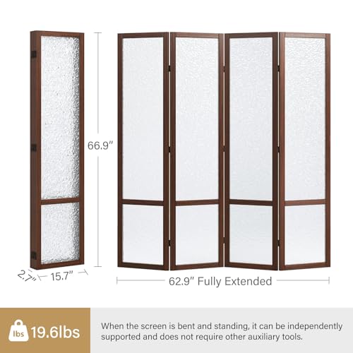 4 Panel Acrylic Room Divider Privacy Screen - Freestanding Frosted Translucent Partition, Lightweight Modern for Home Office Studio (Walnut, 4 Panels) - color: Walnut