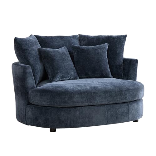 Chifee & Vingol 55" W Oversized Accent Barrel Chair Large Round Chair Extra Large Armchair with 5 Pillows for Living Room,Bedroom,Home Theater,Chenille,Navy - color: 55"- Navy