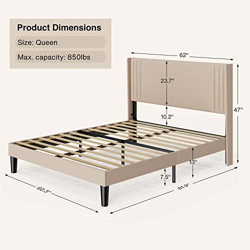 Gizoon Queen Bed Frame with Wingback Headboard, Upholstered Platform Bed | Bed Frame with Padded Headboard,Wooden Slats, Noise-Free, No Box Spring Needed, Easy Assembly,Beige - color: Beige, size: Queen