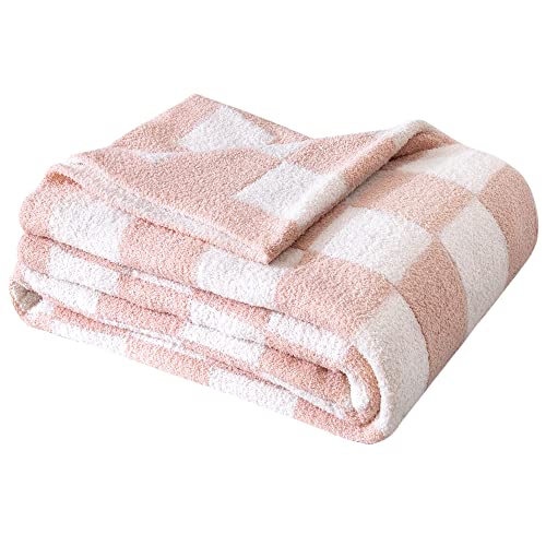 SeaRoomy Fuzzy Checkered Throw Blanket for Couch,Light Pink 51"X63" | Warm,Cozy,Fluffy,Lightweight,Gift for Women Couch Sofa Bed Room Decor - color: Light Pink, size: 51"×63"