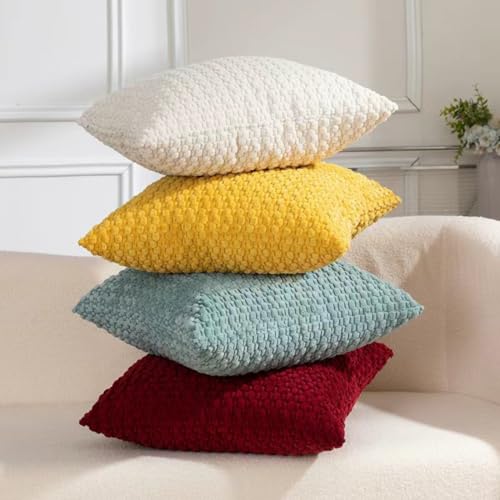 Set of 4 Bubble Chenille Throw Pillow Covers 18x18 Inch, Soft Textured Decorative Pillow Cases, Modern Boho Cushion Covers for Sofa Couch Living Room Bedroom, Multi-Color - color: Blue and Red