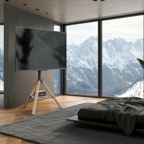 Floor TV Stand for 40-75 Inch TVs, Corner TV Stand | Tripod TV Stand with Sintered Stone Shelving,Swivel, Holds up to 88Lbs,Max VESA 600x400mm,VC-Z1618.