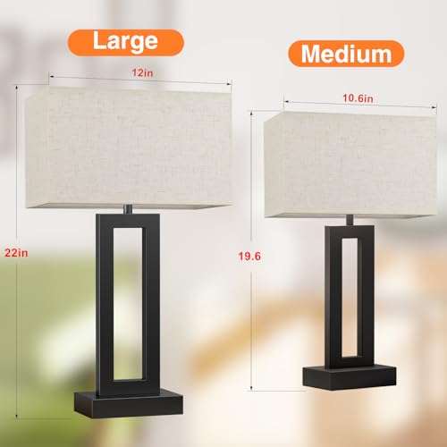 Seealle 22" Tall Living Room Lamps for Night Stands - Touch Bedside Lamp with USB C+A, 3 Way Dimmable Bedroom Lamps for End Tables Set of 2, Modern Night Stand Lamps for Bed Side(Cream&Black) - color: D. Cream&Black, size: Large(22in)