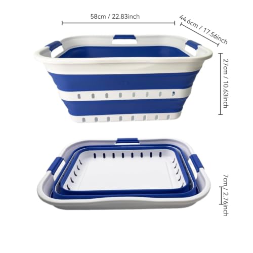SAMMART 42L (11 gallon) Collapsible Plastic Laundry Basket - Foldable Pop Up Storage Container/Organizer - Portable Basket - Space Saving Hamper/Basket (2, Wt/Classic Blue) - color: Wt/Classic Blue