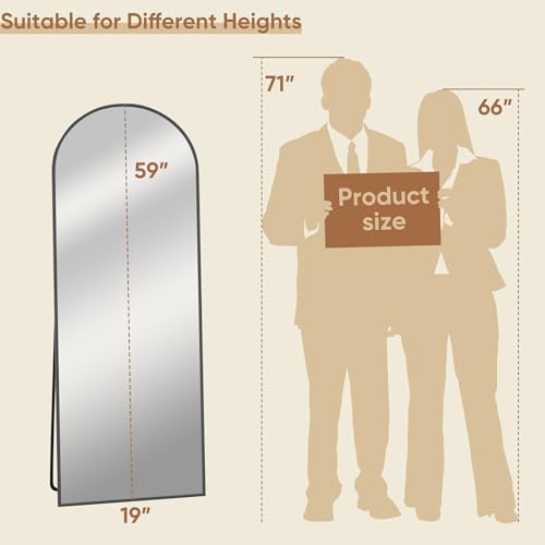59"x19" Arched Full Length Mirror, Standing Floor Mirror, Black | Aluminum Frame Full Body Mirror, HD Shatterproof Tempered Glass, Lean/Stand/Wall Mounted for Bedroom, Closet & Dressing Room - color: Black, size: 59"L x 19"W