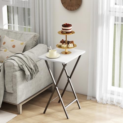 Acovy TV Tray Table Set of 2, TV Dinner Tray, Folding Table, Foldable TV-Trays, Side Table for Bed, Couch, Portable and Small Easy to Move - color: White&black
