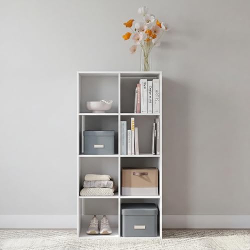 Signature Design by Ashley 8 Cube Organizer Bookcase, White | Durable engineered wood with white laminate, Contemporary styling for bedroom or living room storage, Onita Series - color: White, size: Eight Cube