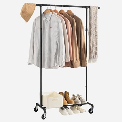 FOUCSSOMEI Clothing Rack with Wheels, Heavy Duty Clothes Rack, Rolling Garment Rack, Metal Clothing Hanger Rack, Closet Organizer, for Bedroom Living Room, Yard Sales, Commercial Grade, Black - size: Single Rod