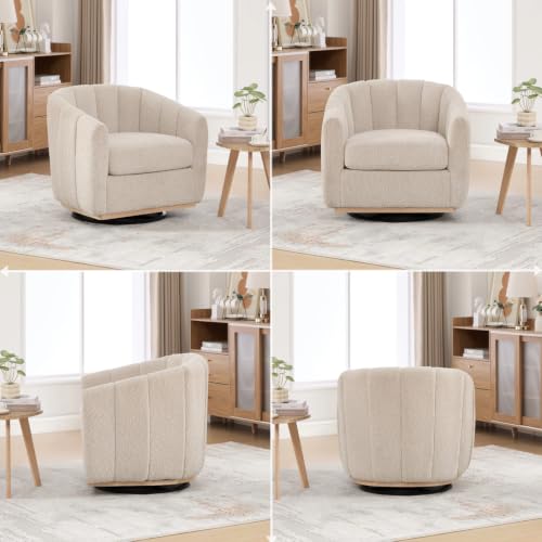 YaFiti Modern Swivel Accent Chair 1 pcs, Round Barrel Club Armchair, Wheat | Premium Chenille Fabric, High-resilience Foam, Solid Wood Base, 350lbs Capacity, Upholstered Armchair for Living Bedroom - color: Wheat