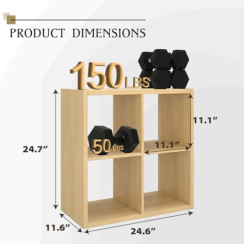 WannabeMyself【2026 Wooden Thick Frame】 4 Cube Storage Organizer with Anti-Tipping Kits, Reversible Open Back Book Shelf,Bookcase for Living Room,Bedroom,Entrance Hall,Office,11.6×24.6×24.7,Oak Color - color: Oak, size: 4 cube (11inch)