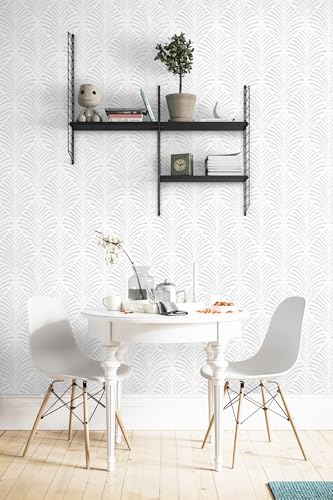 Safiyya Peel and Stick Wallpaper Boho 17.3"x196" Light Grey Geometric Modern Wall Paper Self Adhesive Removable Wallpaper for Bedroom Vinyl Rolls - color: Grey and White, size: 17.3" x 196"
