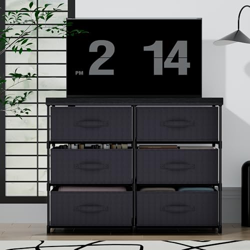 GcdPai Dresser with 6 Fabric Drawer(16cm Height) Leather Desktop Sturdy Metal Plastic Support Tube Cube Storage Cabinet for Bedroom Organization Dorm Front Hall Entryway - size: 6 Drawers Leather Top