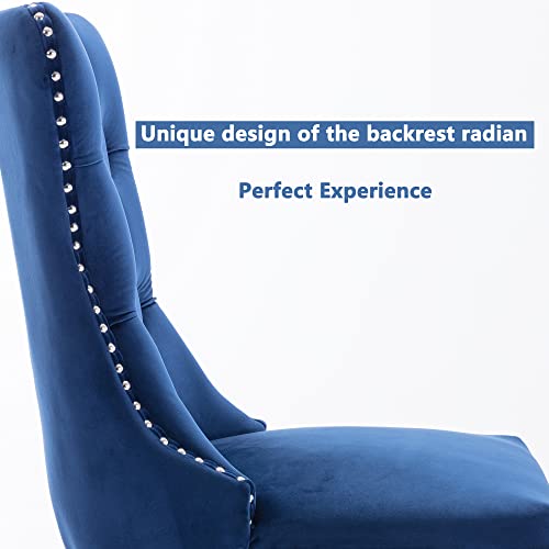 Virabit Tufted Dining Chairs Set of 6, Velvet Upholstered Dining Chairs with Nailhead Back and Ring Pull Trim, Solid Wood Dining Chairs for Kitchen/Bedroom/Dining Room (Blue) - color: Blue, size: set of 6