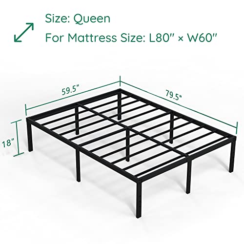 DiaOutro 18 Inch High Bed Frame Queen Size with Storage, Black | Steel Slats Platform No Box Spring Needed Mattress Foundation, Easy Assembly, Noise Free - size: Queen, style: 18 Inch (Black)