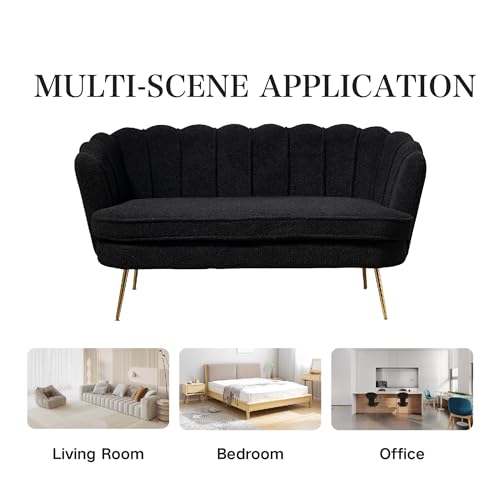 Chifee & Vingol Upholstered Small Loveseat for Small Space with Golden Legs,Black - color: Boucle-black