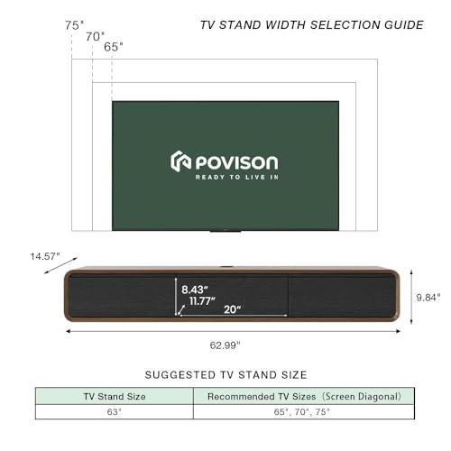 POVISON Fully Assembled Floating TV Stand with LED Lights, 63" Modern Wall-Mounted Media Console with 3 Flip-Down Cabinet Doors, Solid Wood Floating Entertainment Center for 55 Inch TV - color: Walnut & Black, size: 62.99"