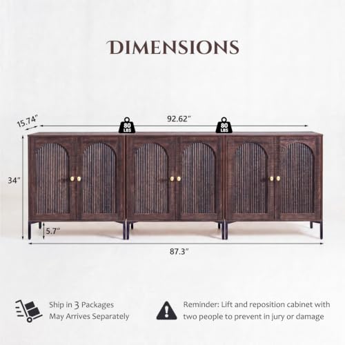 IFBUY 92.63" W Mid Century Modern TV Stands for Living Room, Brown | Wood Entertainment Center w/Adjustable Shelves, Media Console w/Arched Fluted Doors, Entryway Cabinet Fits 75, 80, 85 Inch TV - color: Brown, size: 15.75"D x 92.63"W x 34"H