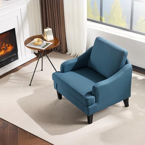 VINGLI Linen Fabric Accent Chair Navy Blue, Modern Upholstered Armchair, Comfy Sofa Chair Living Room Bedroom Furniture for Apartment - color: Navy Blue