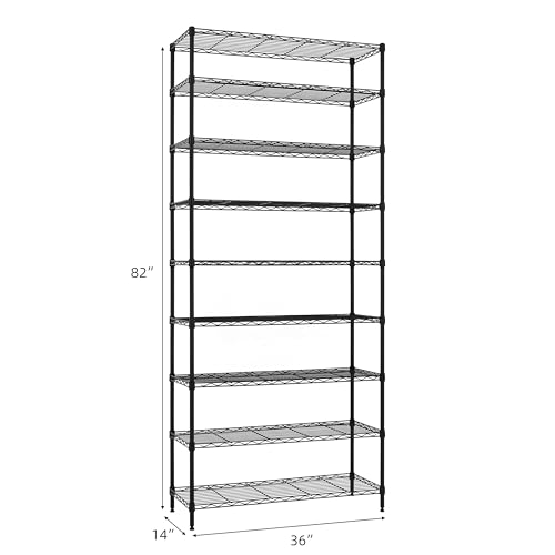 Finnhomy 9-Tier Wire Shelving Unit Adjustable Steel Wire Rack Shelving, 14x36x82 Inches 9 Shelves Metal Storage Rack, Pantry Shelves for Storage, Metal Garage Shelves with NSF Certified, Black - color: Black, size: 14x36x82