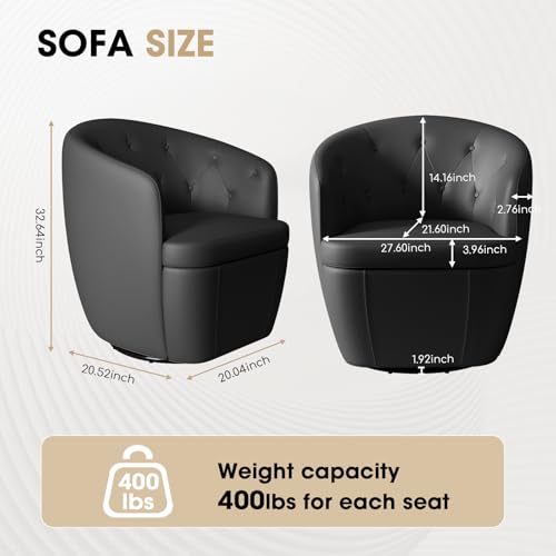 360° Swivel Accent Chair, Faux Leather Swivel Barrel Chairs | Button-Tufted Design & Rotating Base, Modern Armchair Club Chair Reading Chairs for Living Room (BX02, Black) - color: Black