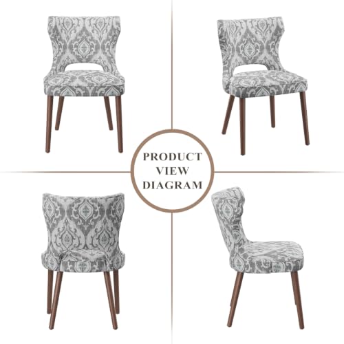Wooden Dining Chairs Set of 6, Mid Century Dining Room Chairs with Solid Wood Legs, Upholstered Fabric Kitchen Chairs with Ergonomic Curved Backrest for Kitchen Dining Room, Jacquard - color: Jacquard, size: Set of 6